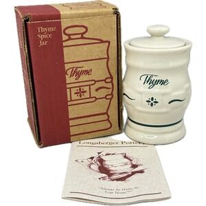 Longaberger Pottery THYME Spice Jar with Lid Woven Heritage‎ Green with Box